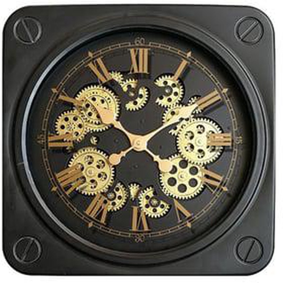 Horloge carrée à mécanismes noir et doré 45cm