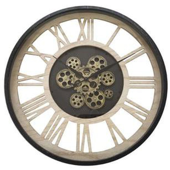 Horloge mécanismes bois et métal 57cm