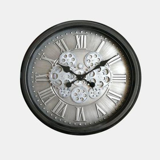 Horloge mécanismes noir fond argenté 52.5cm