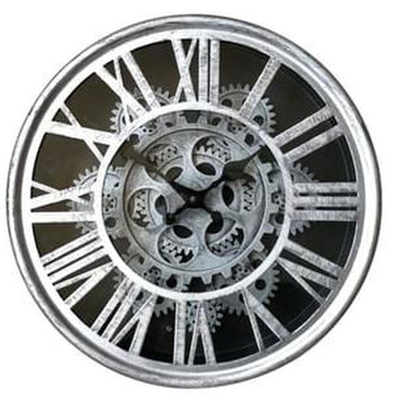 Horloge métal mécanismes argenté 25x6x25cm