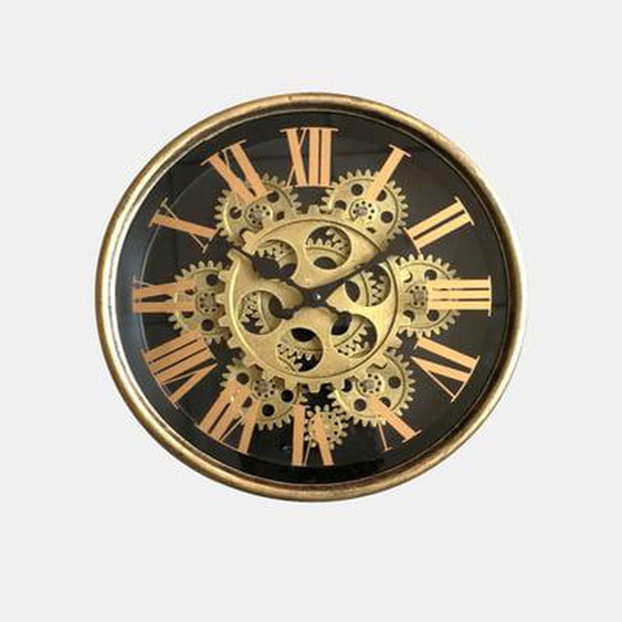 Horloge métal mécanismes noir contour doré 25x6x25cm