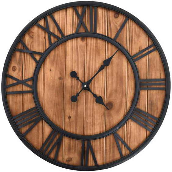 Horloge murale vintage à quartz Bois et métal 60 cm XXL