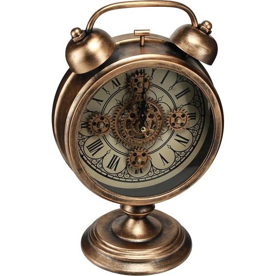 Horloge rétro steampunk, décoration de table avec chiffres romains, métal en bronze, aspect vintage, Ø22cm