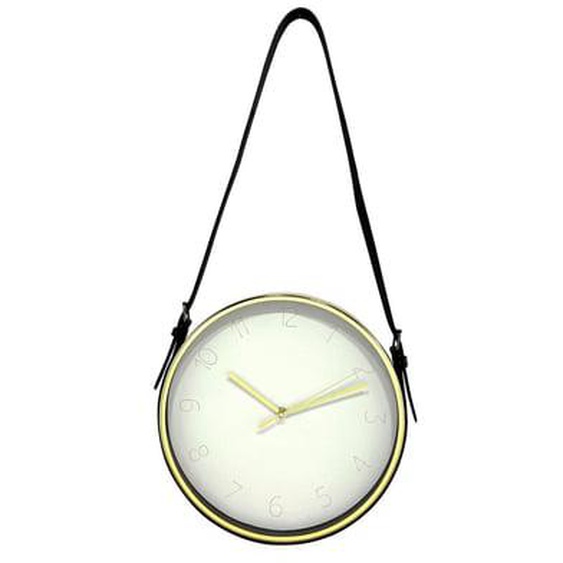 Horloge ronde à lanière blanc doré 30,5x30,5cm