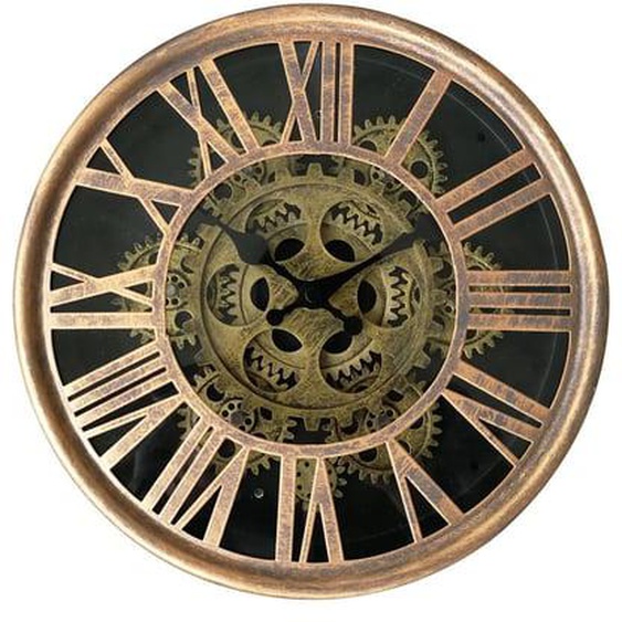 Horloge ronde dorée mécanisme apparent 25x6x25cm