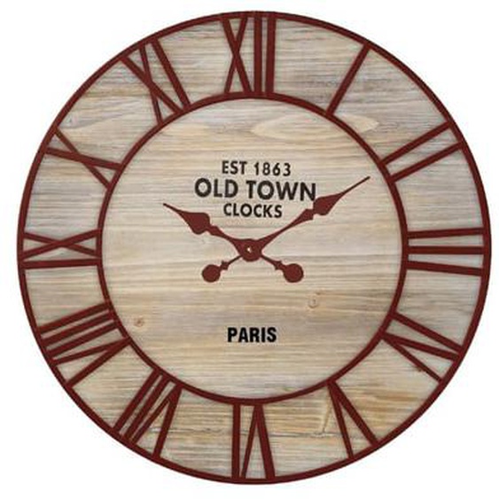Horloge ronde en bois et métal rouillé 70cm