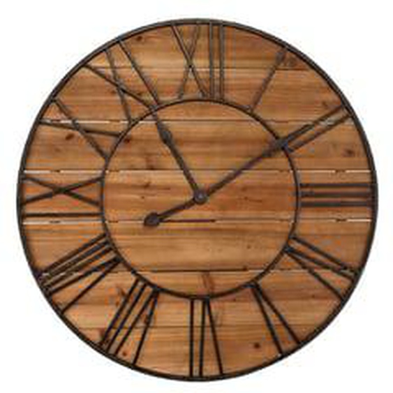 Horloge ronde métal et bois 90cm