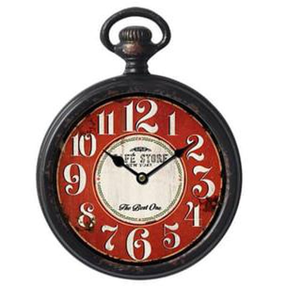 Horloge ronde métal rouge 28x22cm