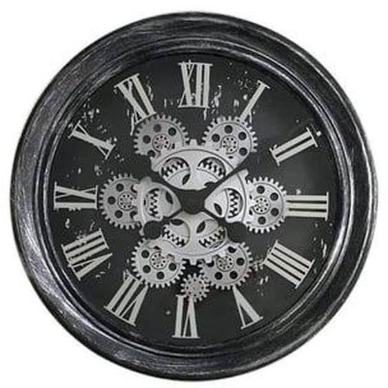 Horloge ronde noire et argentée mécanisme apparent 34x9x34cm