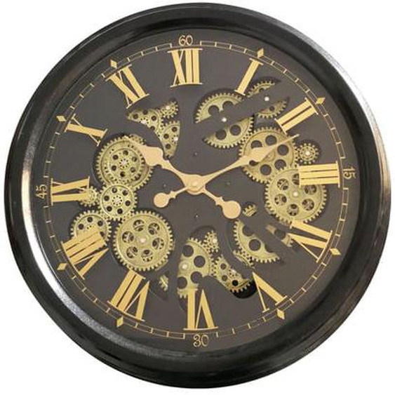 Horloge ronde noire et dorée mécanisme apparent 52x9x52cm