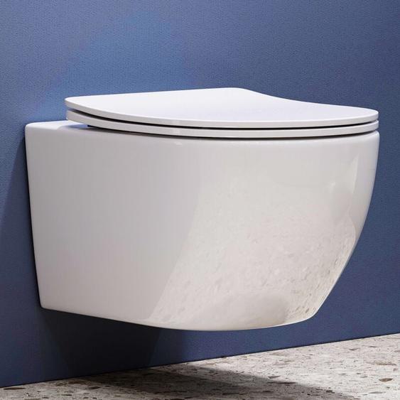 Horow - horor wc Suspendu Céramique sans Rebord - Cuvette Toilette Mural à Chasse deau Profonde à Faible Odeur - Lunette
