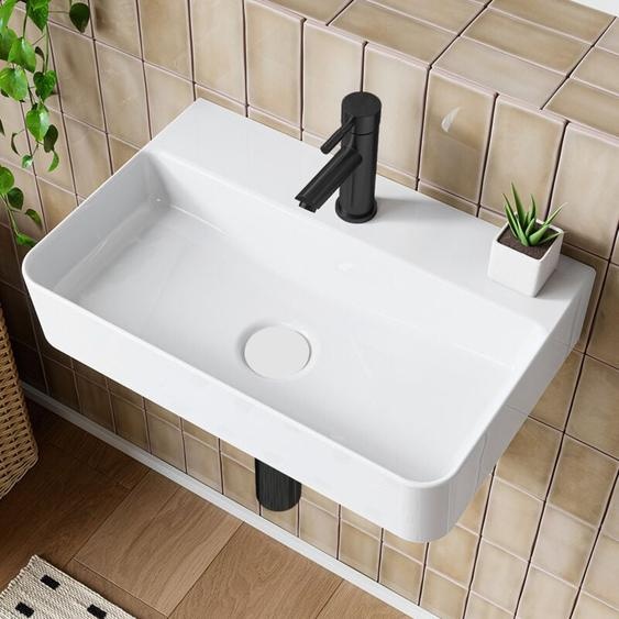 Horow - Vasque wc invités Lave-mains Vasque à poser VasqueCéramique Blanc Carré Design 46x31cm