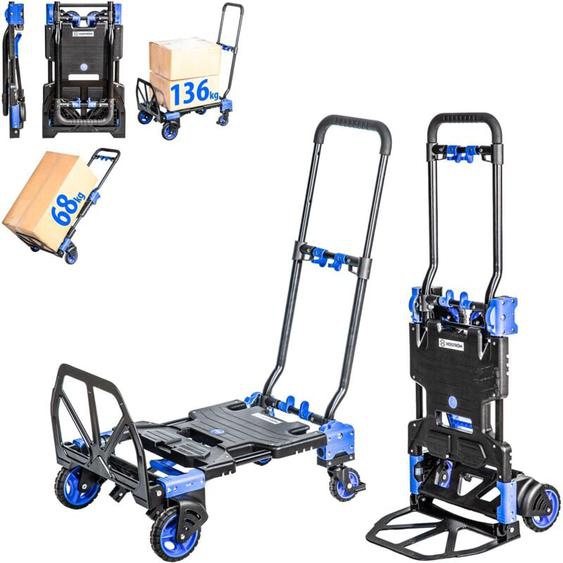 Hoström - 2-en-1, Chariot à roulettes et diable pliant, Chariot pliable max 136kg, Diable Demenagement max 68kg, Roues pivotantes 360°, Garantie 5
