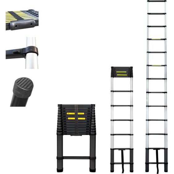Hoström - Echelle telescopique 3,8m TELESCOO13, Aluminium, Pliable, Extensible, Hauteur de travail max 4,7m, Standart EN131, Garantie 5 ans, Hostrom