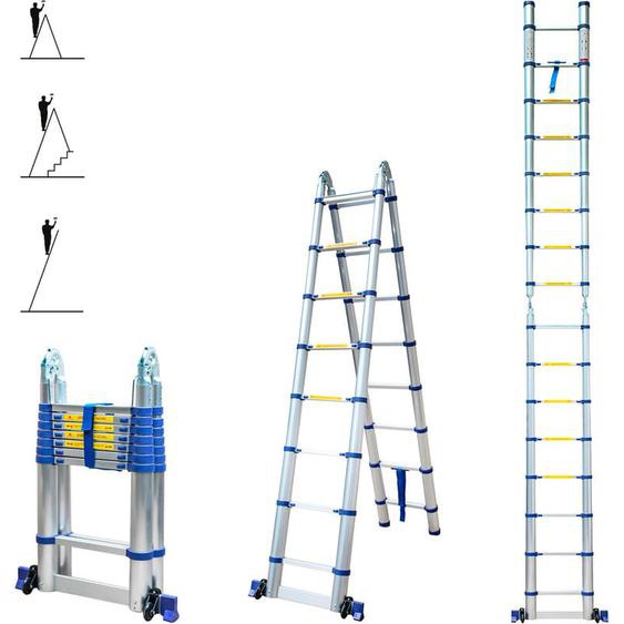 Echelle télescopique articulée 5m stempakt, escabeau 2x8 marches pliable professionnel multifonction, hauteur travail max 5,9m, garantie 5 ans Hoström
