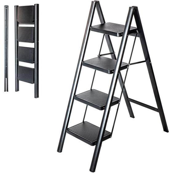 Hoström - Escabeau 4 marches FOLDPACT4, Marche pied pliable, Design ultra-compact, Marches larges 17,5 cm, Acier, Etagère temporaire, Garantie 5 ans,