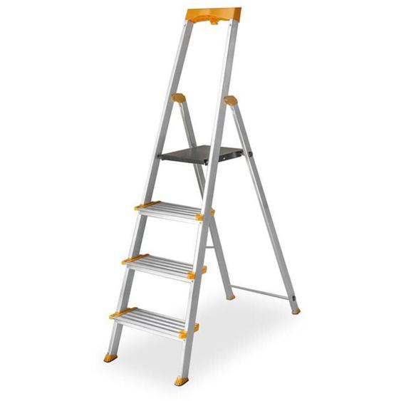 Hostrom Escabeau 6 marches en aluminium, Escabeau pliable sécurisé, Porte-Outils, Marches extra-large 12cm, Usage Domestique et Pro, Garantie 5 ans