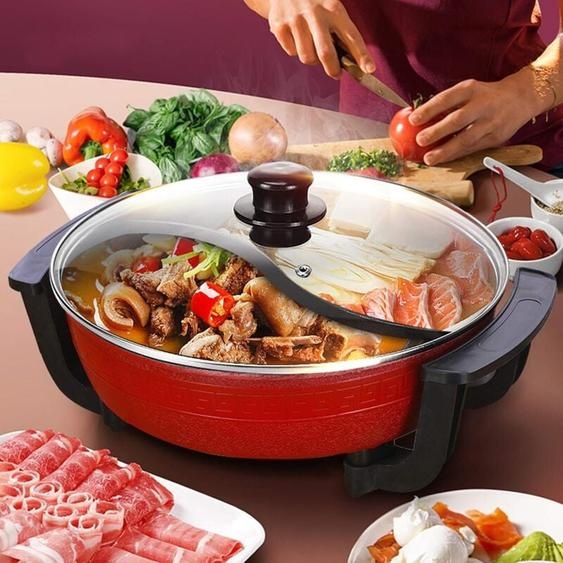 Hot Pot électrique multifonction 6 l - Double grille - Yin Yang - Anti-adhésif - Pour la maison - Réglage de la température 1300 w