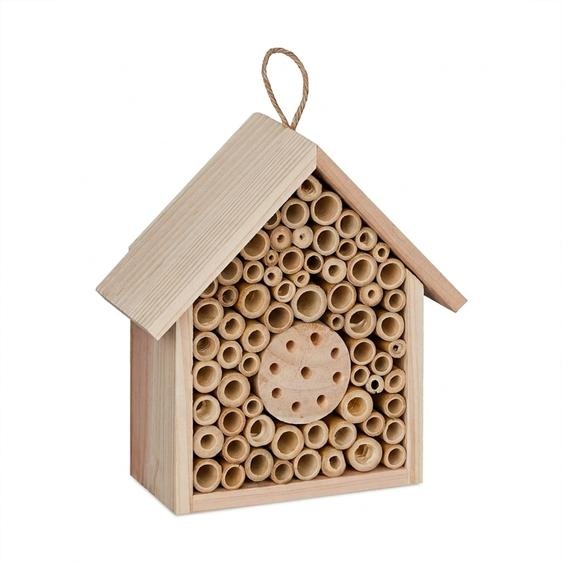 Hôtel à abeilles Relaxdays, en bois, pour abeilles sauvages, jardin, balcon, à suspendre, H x l x P : 20,5 x 19,5 x 8,5 cm, couleur naturelle