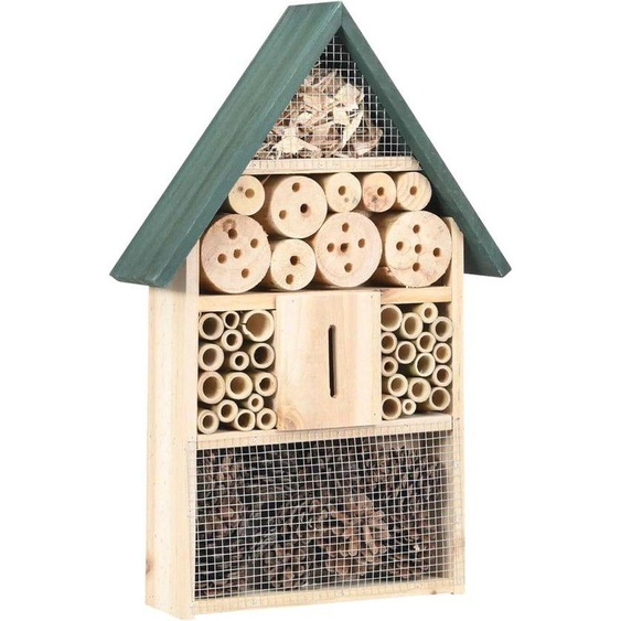 Hôtel à insectes en bois massif - 31 x 10 x 48 cm - avec fente pour papillons et bambou - Aide à la nidification naturelle pour les abeilles, les papillons et les coléoptères