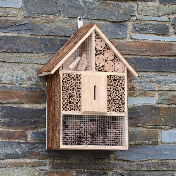 Hôtel à insectes en bois pour le jardin, 30 x 10 x 39 cm, couleur naturelle, pour abeilles et papillons