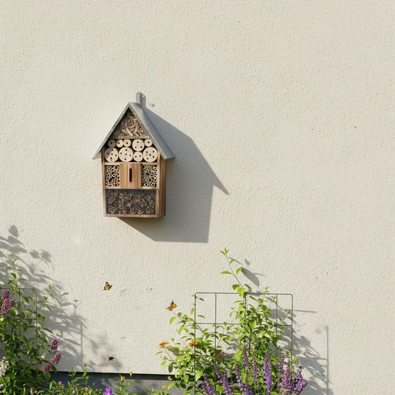 Hôtel à insectes Relaxdays, en bois, toit métallique résistant aux intempéries, H x l x P : 48 x 31 x 10 cm, maison à insectes à suspendre, finition flammée