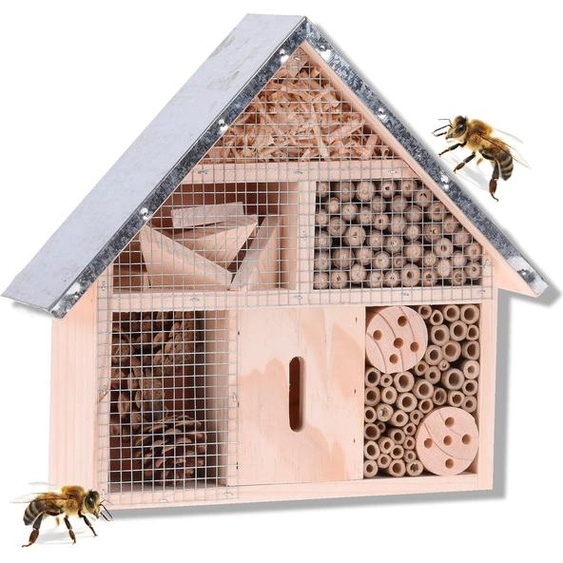 Hôtel pour abeilles stable en bois avec toit métallique - 295 x 88 x 28 cm (l x l x h) pour le jardin et la cour
