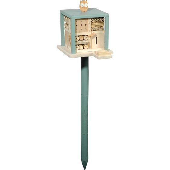 Hôtel pour insectes cubique avec support, rucher avec mangeoire et fonction photo, 27 x 27 x 25 cm, pin