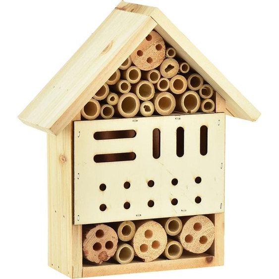 Hôtel pour insectes en bois de sapin Maison pour insectes naturelle avec rondins & tubes 23,5cm