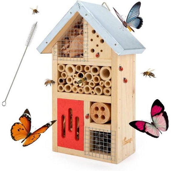 Hôtel pour insectes en bois naturel pour le jardin, coccinelles, chrysopes 25,4 x 15,2 x 8,6 cm Rouge