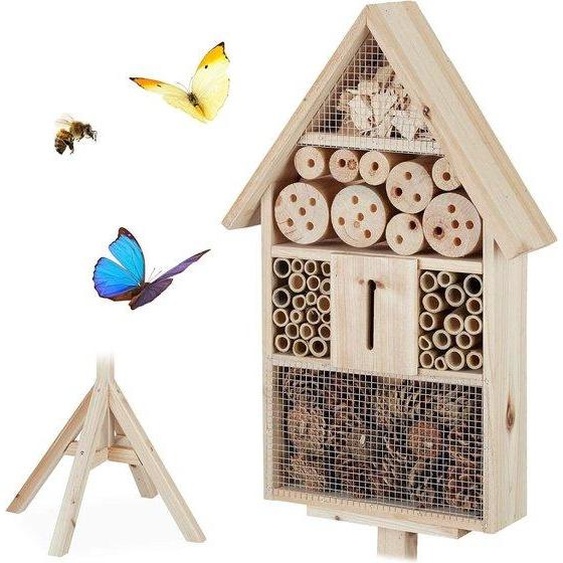 Hôtel pour insectes sur nid standard - Hôtel de jardin pour abeilles sauvages en bois - 140x47x47cm nature