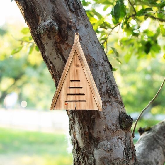 Hôtel pour insectes suspendu en bois non traité - Maison pour coccinelles pour balcon et jardin - Brun
