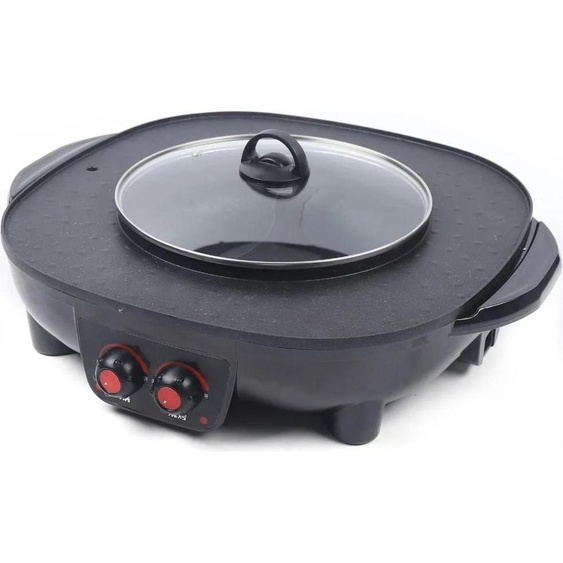Hotpot & BBQ-Grill électrique, 2100 W 220 V, revêtement antiadhésif, pour BBQ coréen, noir
