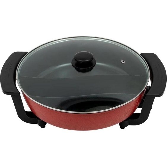 Hotpot électrique - Yin-Yang Shabu-Shabu pot - 6 l - 30 cm - 1360 W - 2 chambres - 5 niveaux de température - couvercle en verre - Noir