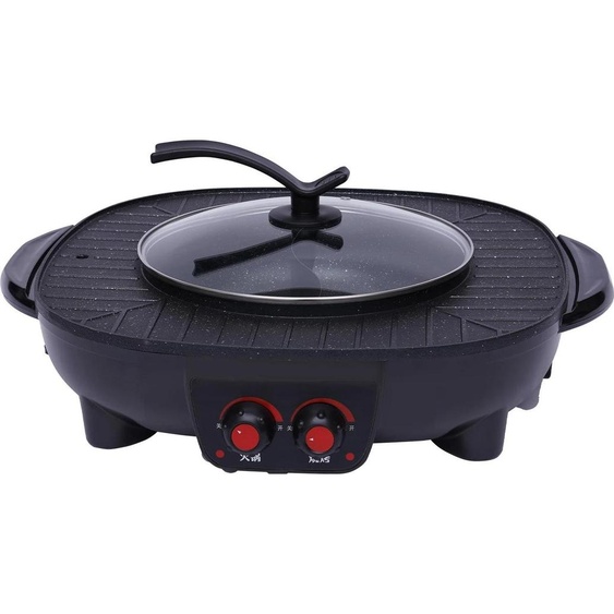 Hotpot & Grill 2-en-1 - Grill de table électrique avec marmite - Plaque de cuisson amovible - Pour une utilisation en intérieur - Barbecue coréen et barbecue thaïlandais - Noir