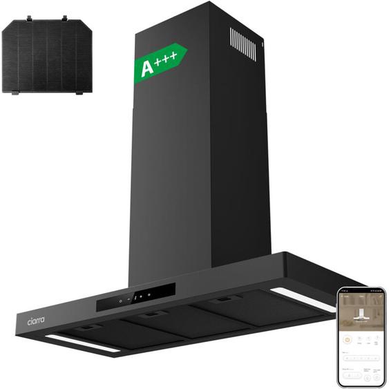 Hotte Aspirante Murale 90cm APP Contrôle Tactile 650m3/h Booster A+++ 60dB Filtres Inclus Ciarra CD9102B-P