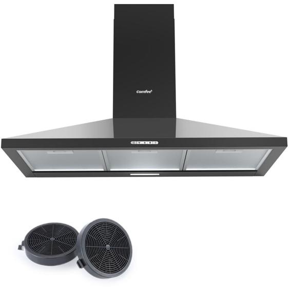 Hotte Aspirante Hotte de Cuisine 90cm-3 Vitesses- 2 Filtres à Charbon- Recyclage ou Évacuation-LED lampe-Noir - Comfee