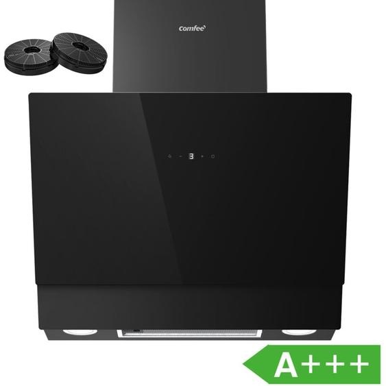 Hotte Aspirante Inclinée 60cm - 650m³/h - Classe a+++ - 4 vitesses - Filtres à Charbon Inclus - Commandes Gestuelles - Verre Noir - 21.5W led - Comfee