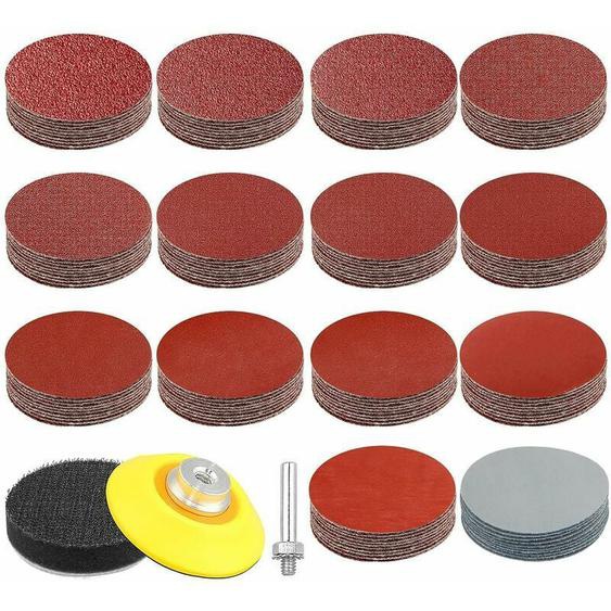 Houhence - 140 pièces Velcro papier abrasif 50mm 60 80 100 120 180 240 320 400 600 800 1000 1200 2000 3000 Grain, Disques Abrasifs 50 mm Set avec 1