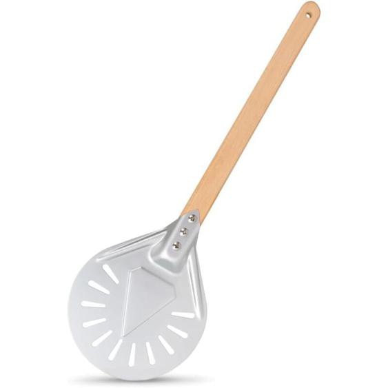 Houhence - 7 Pouces Pelle a Pizza Ronde, Pelle Pizza Perforée en Aluminium avec 40cm Longue Poignée en Bois Amovible Poignée Antidérapante, Pelle