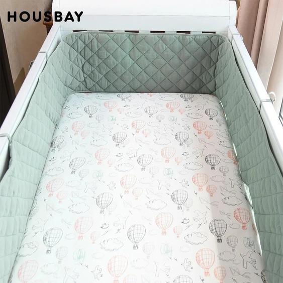 HOUSBAY Pare-chocs dans le berceau crêpe Plaid une pièce berceau coussin bébé lit barre Protection Beige coton doux dormir bébé lit pare-chocs