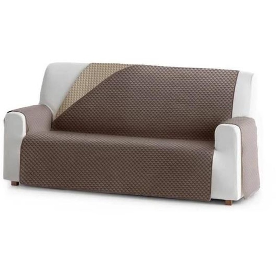 Housse-canapé 3 place réversible en polyester coloris marron-beige - Longueur 220 x Profondeur 160 cm