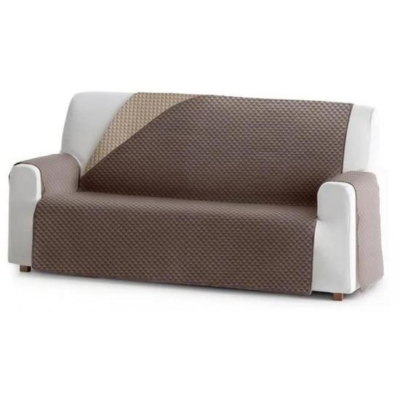 Housse-canapé 4 place réversible en polyester coloris marron-beige - Longueur 220 x Profondeur 190 cm
