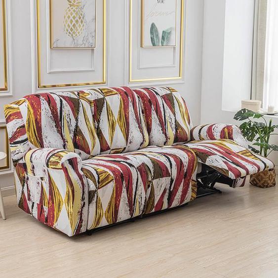Housse Canapé Relax 3 Places, Housse de Fauteuil Extensible 8 Pièces avec Poche, Protecteur pour Fauteuil Inclinable,Style E