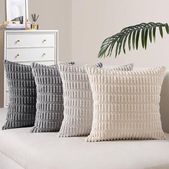 Housse Coussin 45x45cm Gris Dégradé pour Coussin Canape Taie doreiller en Velours Côtelé Decoration de Canape Salon, Lot de 4