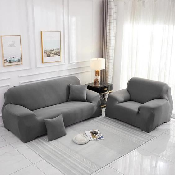 Housse de Canapé 2 Places*1+Housse de Fauteuil*1-Haute élasticité-Couleur unie-Offrez 1 piece Taie doreiller gratuite-DoringIN-A5