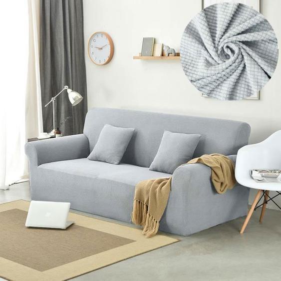 Housse de canapé 2 places élastique antidérapante grille de gaufres polaire de couleur Gris clair