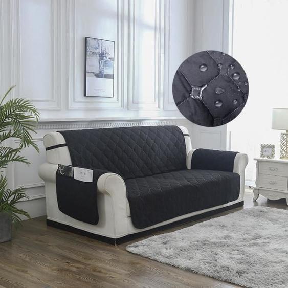 Housse de canapé 3 places imperméable - YSINOBEAR - Noir - Déhoussable - Extensible - Synthétique