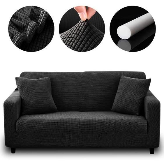 Housse de canapé - 7MAGIC - 2 Places - Noir - Extensible - Anti-poussière