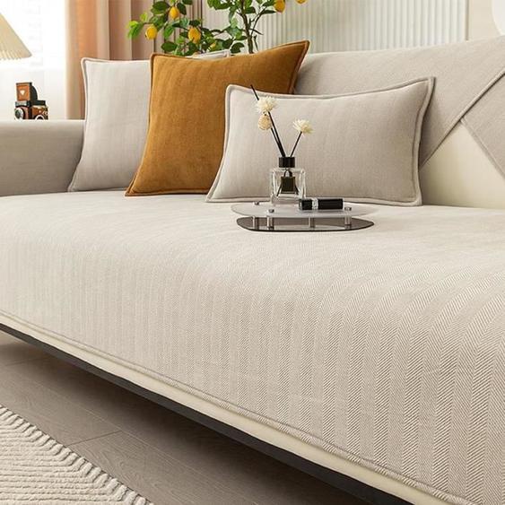 Housse de canapé - AUTREMENT - Chevron Chenille - Beige - 70-150 cm - Lavable en machine
